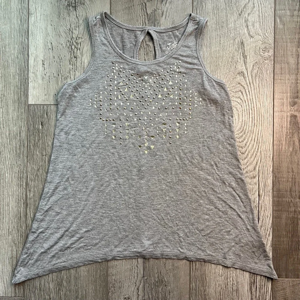 Justice Girls Gray Embellished Keyhole Swing Tank Top Size 10